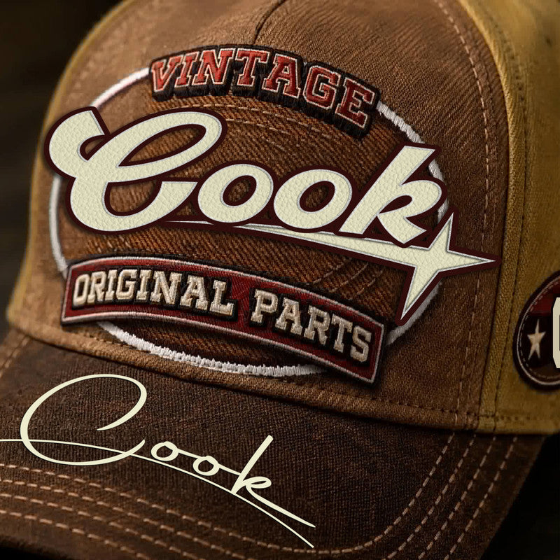 COOK TC02 HH79  Personalized Name Baseball Cap, Vintage Retro Hat, Custom Gift for Him & Her