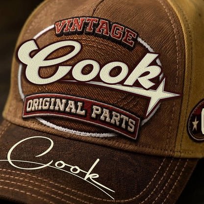COOK TC02 HH79  Personalized Name Baseball Cap, Vintage Retro Hat, Custom Gift for Him & Her