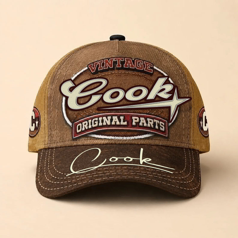 COOK TC02 HH79  Personalized Name Baseball Cap, Vintage Retro Hat, Custom Gift for Him & Her