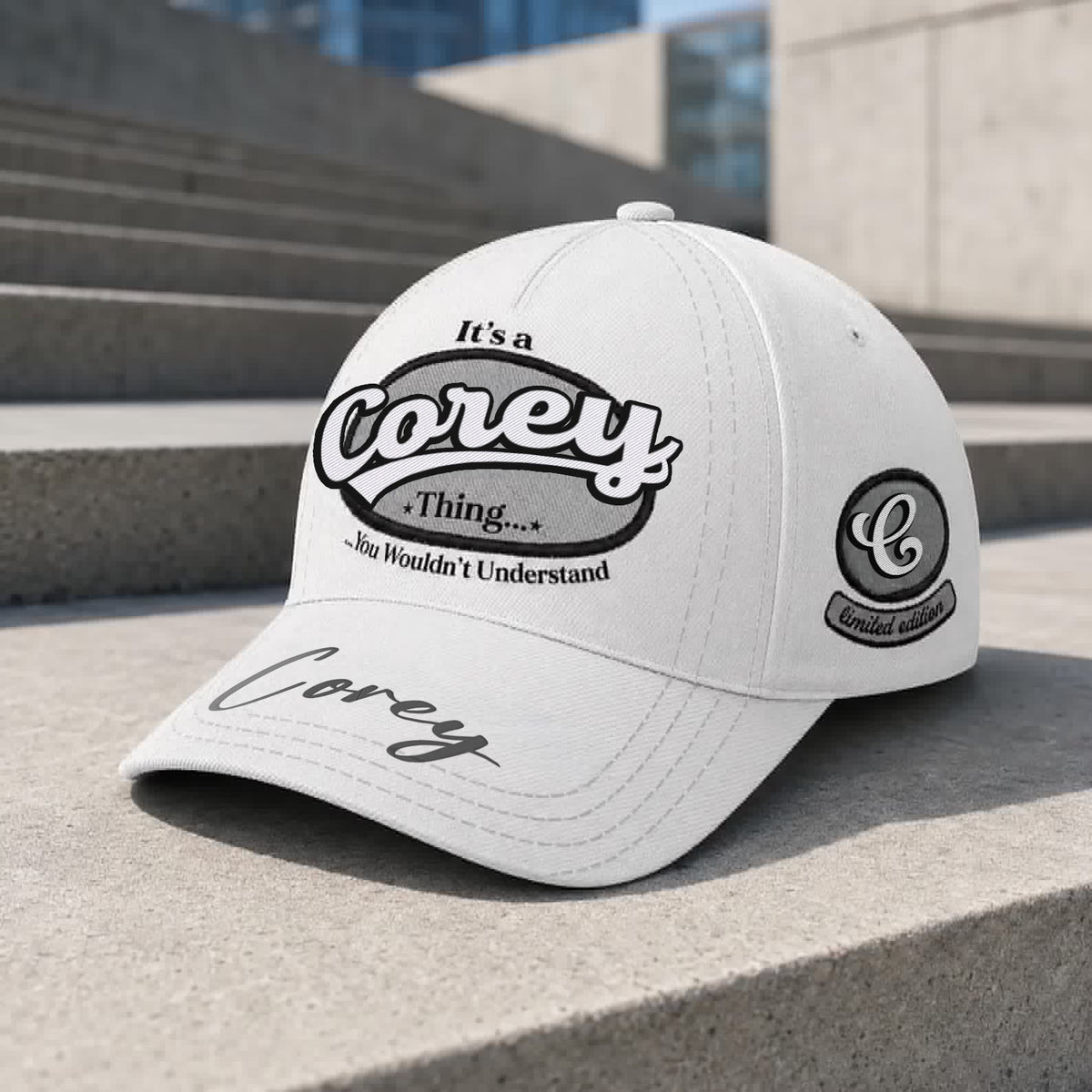 COREY  TC05 HH79  Personalized Distressed Baseball Cap, Custom Retro Trucker Hat, Statement Dad Cap, White version