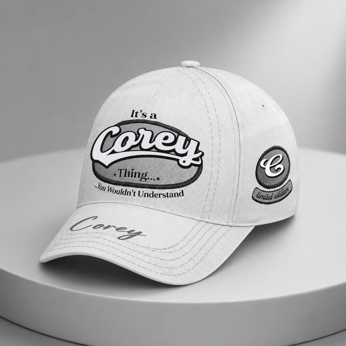 COREY  TC05 HH79  Personalized Distressed Baseball Cap, Custom Retro Trucker Hat, Statement Dad Cap, White version