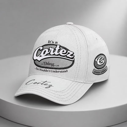CORTEZ  TC05 HH79  Personalized Distressed Baseball Cap, Custom Retro Trucker Hat, Statement Dad Cap, White version