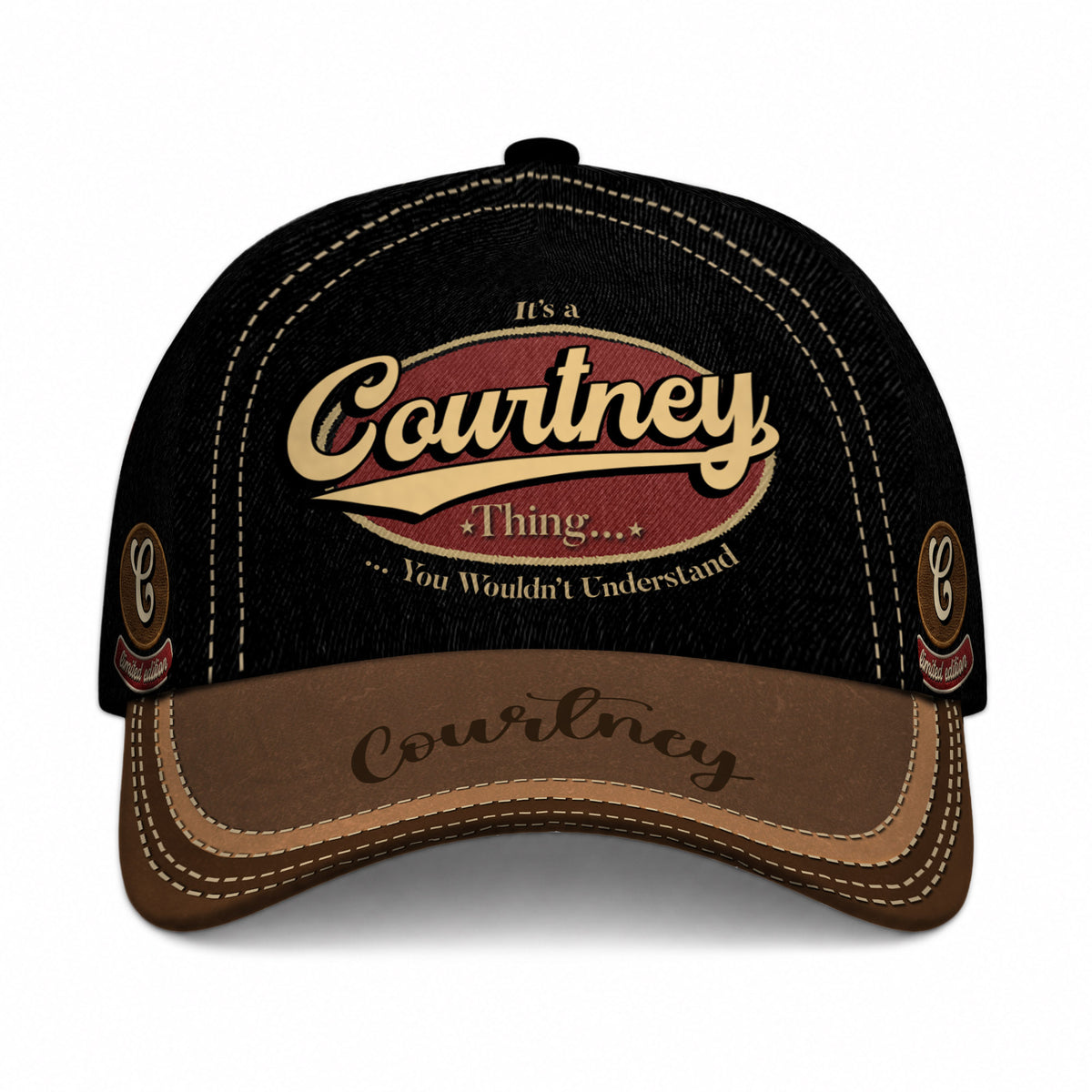 COURTNEY  TC06 HH79 Personalized Distressed Baseball Cap, Custom Retro Trucker Hat, Statement Dad Cap