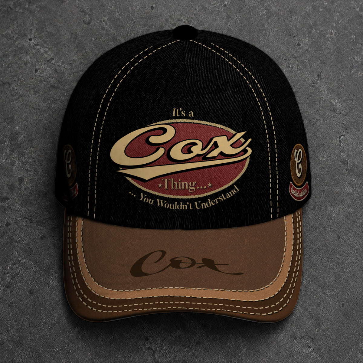 COX  TC06 HH79 Personalized Distressed Baseball Cap, Custom Retro Trucker Hat, Statement Dad Cap