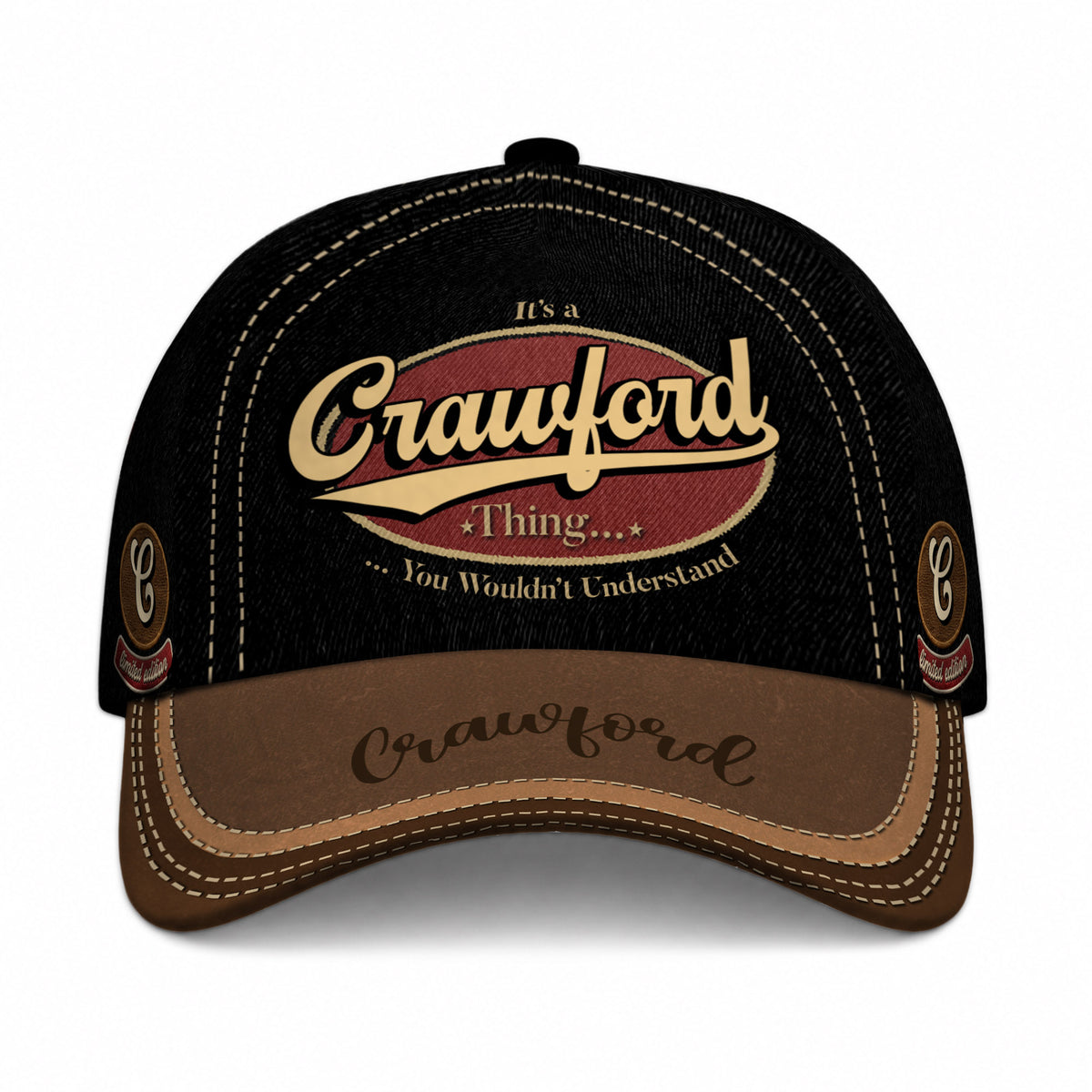 CRAWFORD  TC06 HH79 Personalized Distressed Baseball Cap, Custom Retro Trucker Hat, Statement Dad Cap