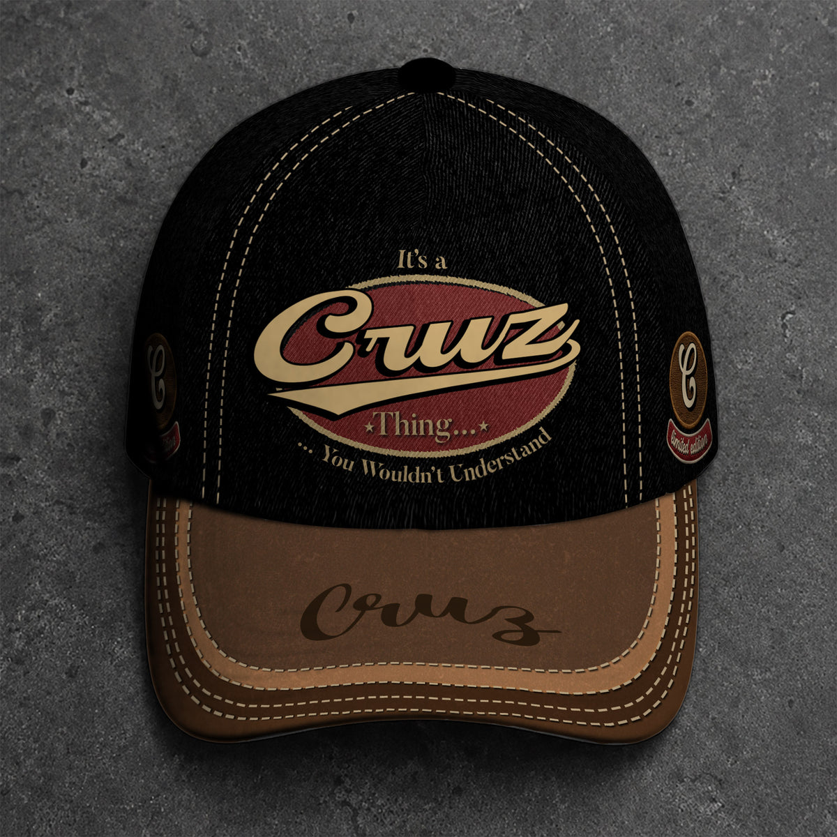 CRUZ  TC06 HH79 Personalized Distressed Baseball Cap, Custom Retro Trucker Hat, Statement Dad Cap
