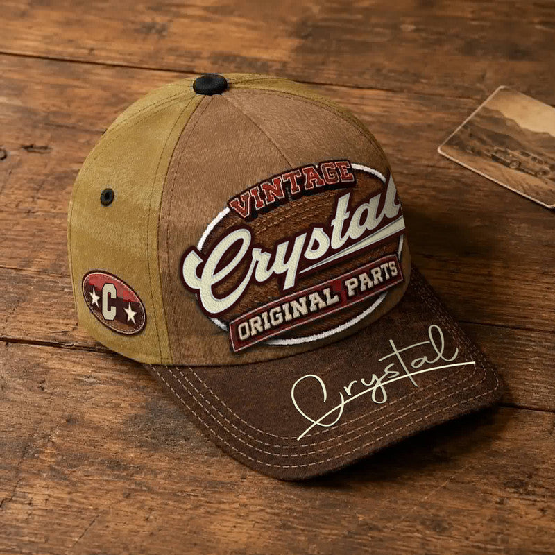 CRYSTAL TC02 HH79  Personalized Name Baseball Cap, Vintage Retro Hat, Custom Gift for Him & Her