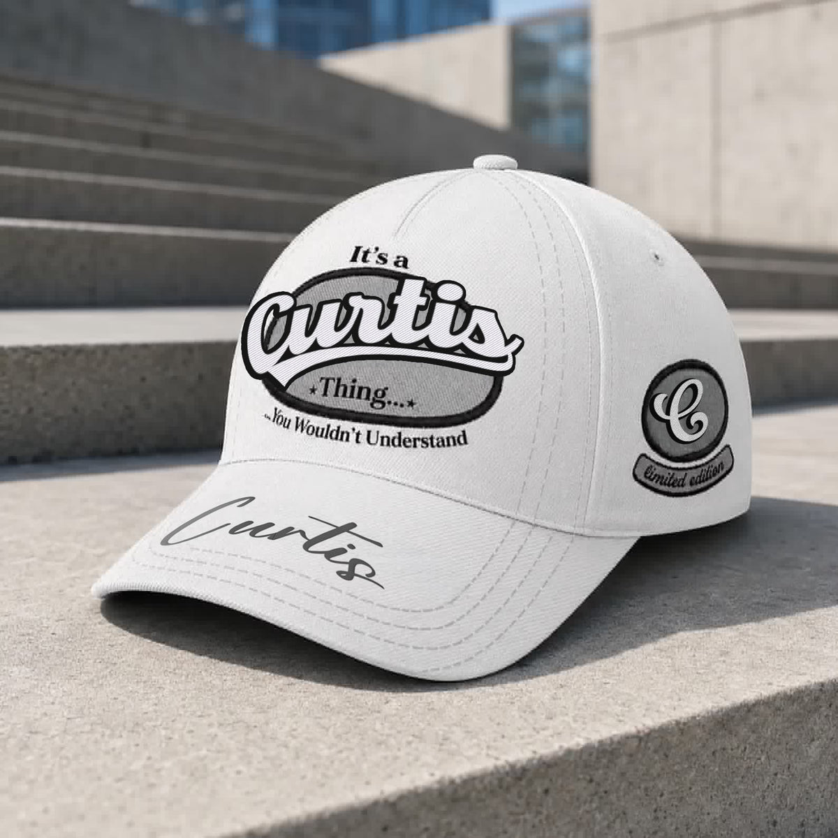 CURTIS  TC05 HH79  Personalized Distressed Baseball Cap, Custom Retro Trucker Hat, Statement Dad Cap, White version