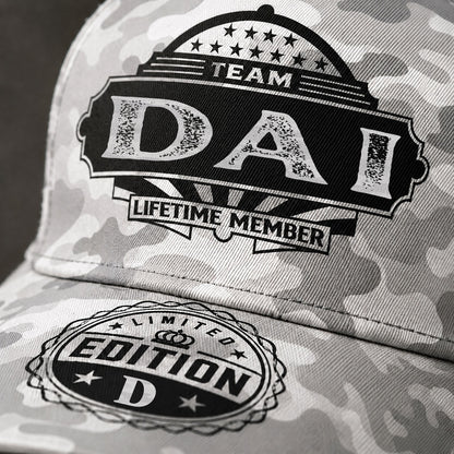 DAI TC01 HH79 Team Your Name Hat, Personalized Camo Baseball Cap, Custom Family Gift, Gift for Him Her