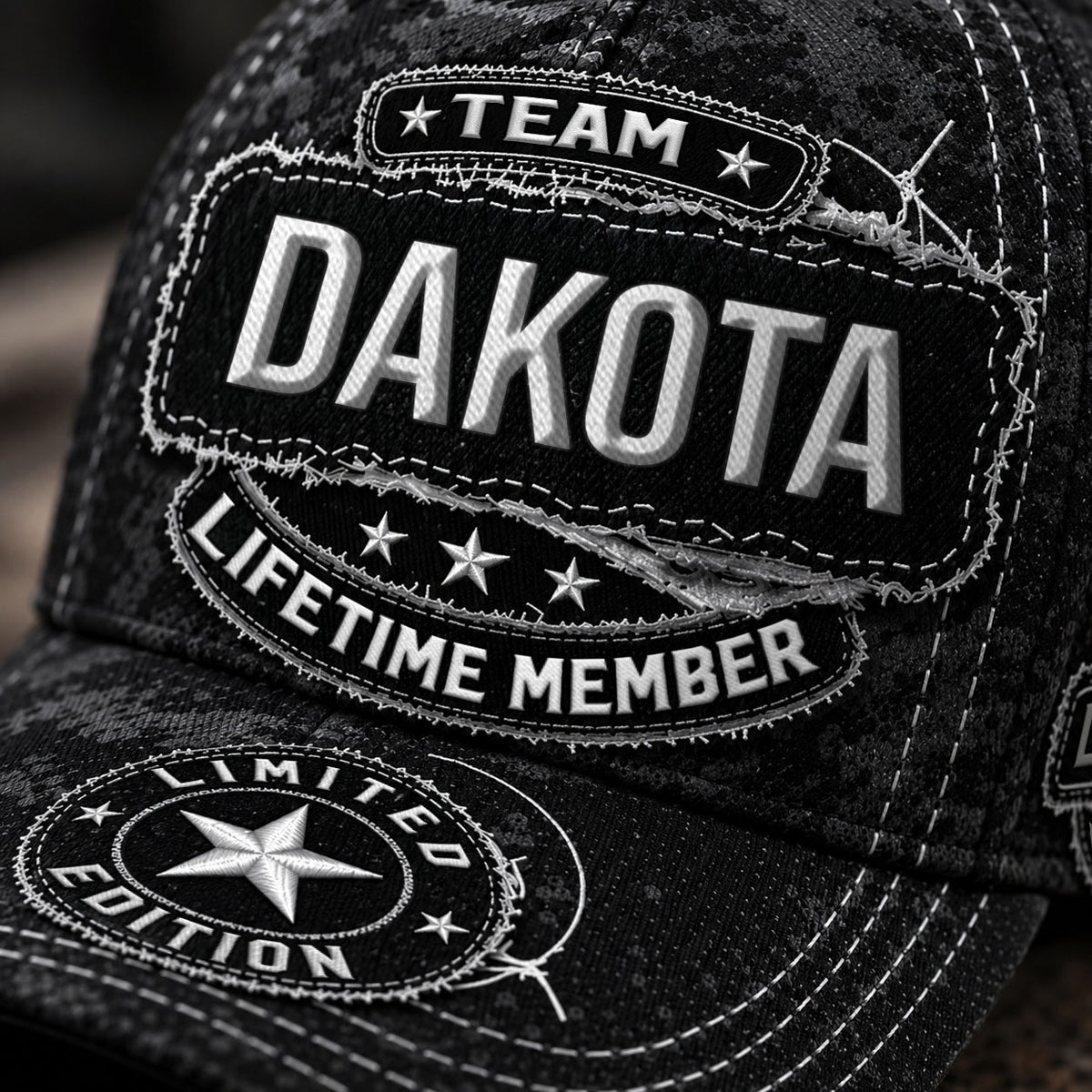 DAKOTA TC03 HH79  Personalized Black Camo Baseball Cap, Custom Name Family Hat