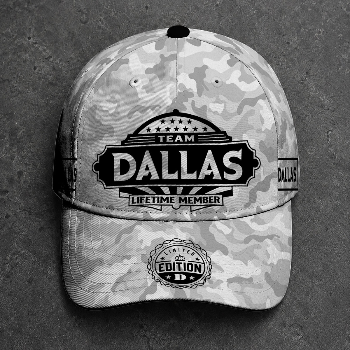 DALLAS TC01 HH79 Team Your Name Hat, Personalized Camo Baseball Cap, Custom Family Gift, Gift for Him Her