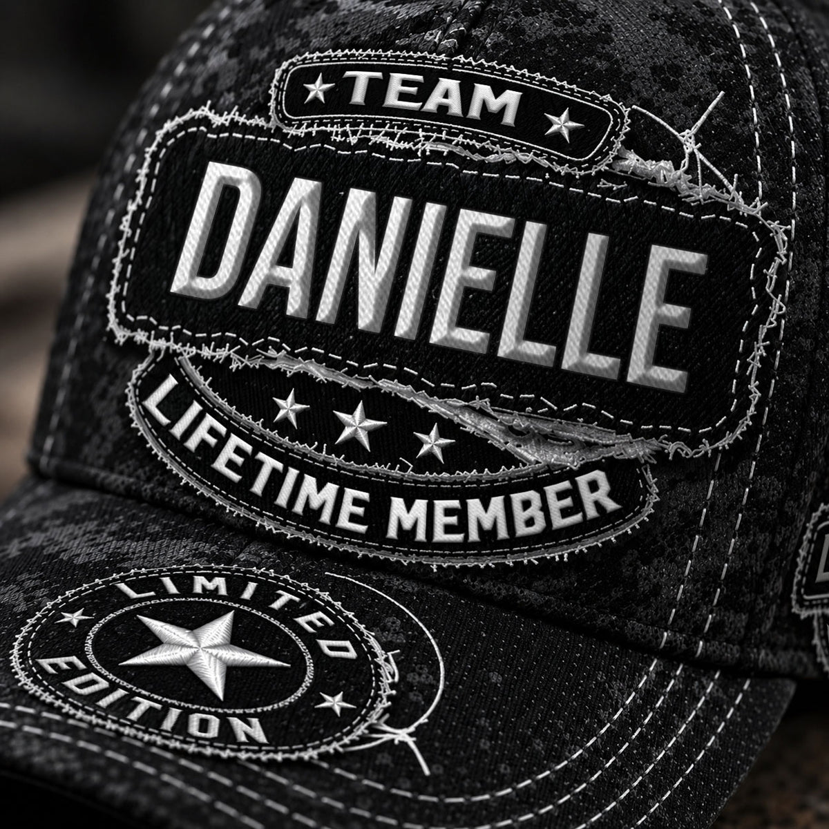 DANIELLE TC03 HH79  Personalized Black Camo Baseball Cap, Custom Name Family Hat