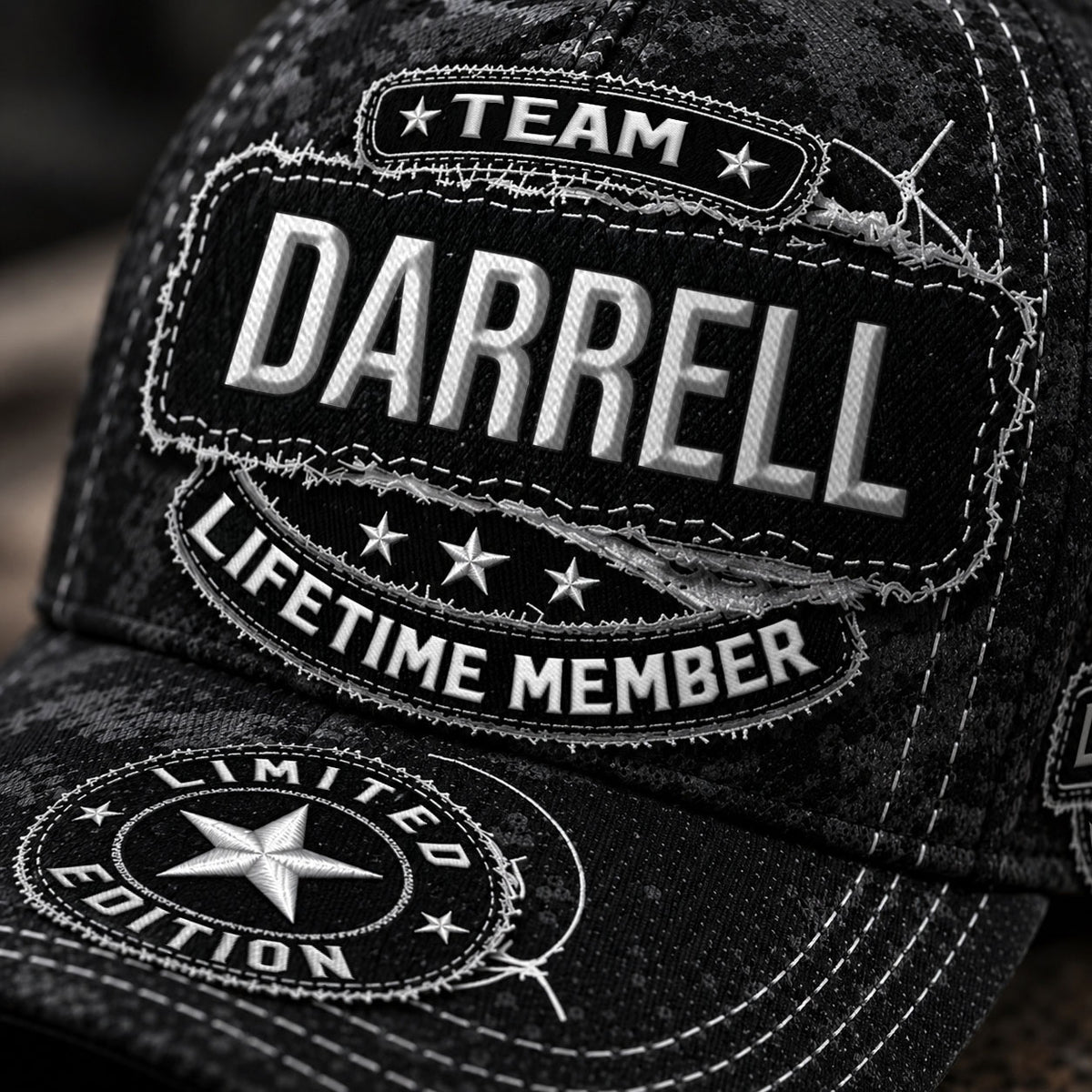 DARRELL TC03 HH79  Personalized Black Camo Baseball Cap, Custom Name Family Hat