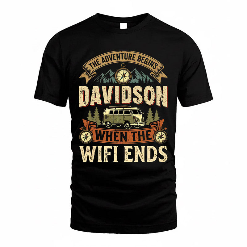DAVIDSON TT898-K6-229 – Personalized Funny Camping Quote Apparel “The Adventure Begins When The WiFi Ends”