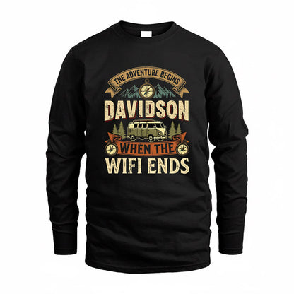 DAVIDSON TT898-K6-229 – Personalized Funny Camping Quote Apparel “The Adventure Begins When The WiFi Ends”