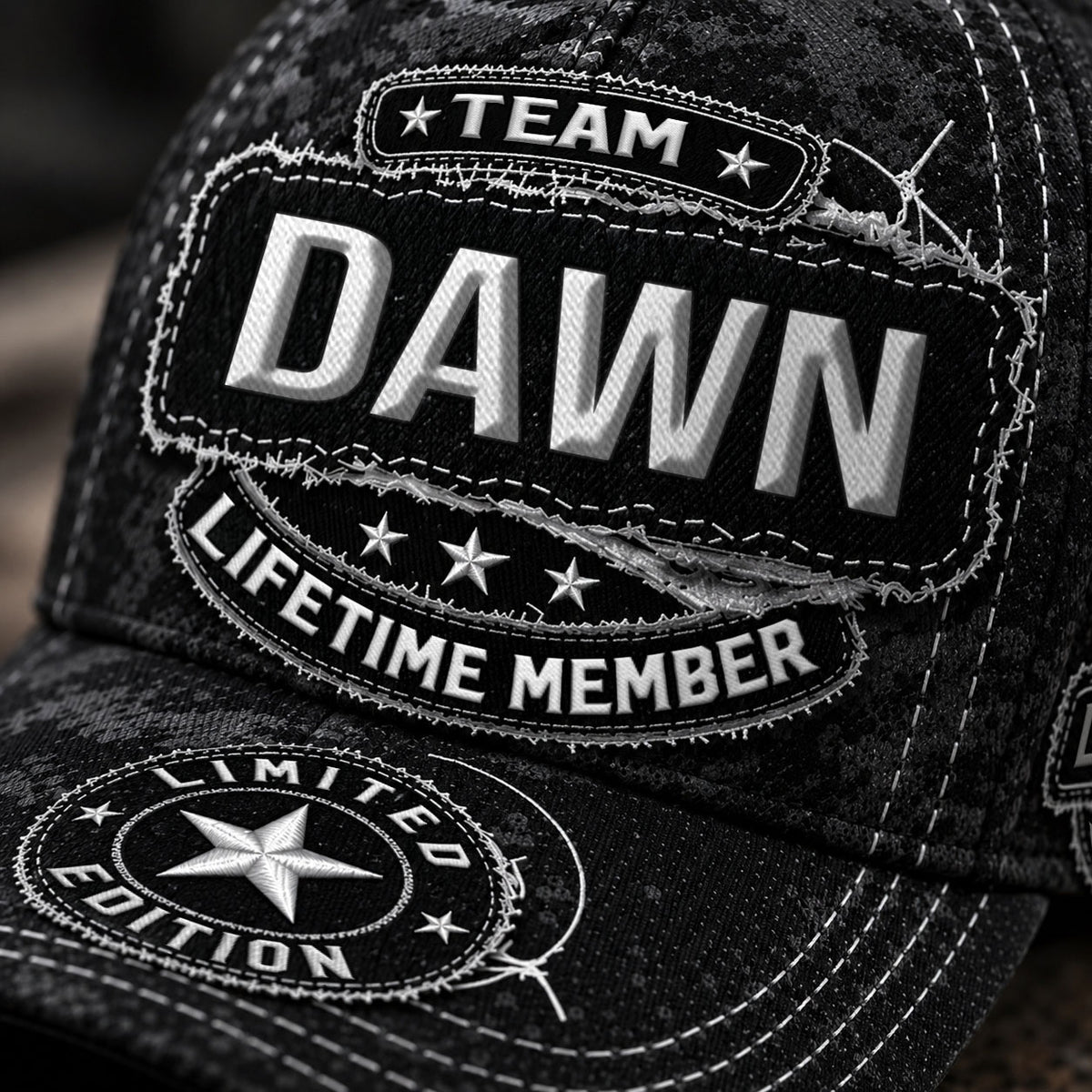 DAWN TC03 HH79  Personalized Black Camo Baseball Cap, Custom Name Family Hat