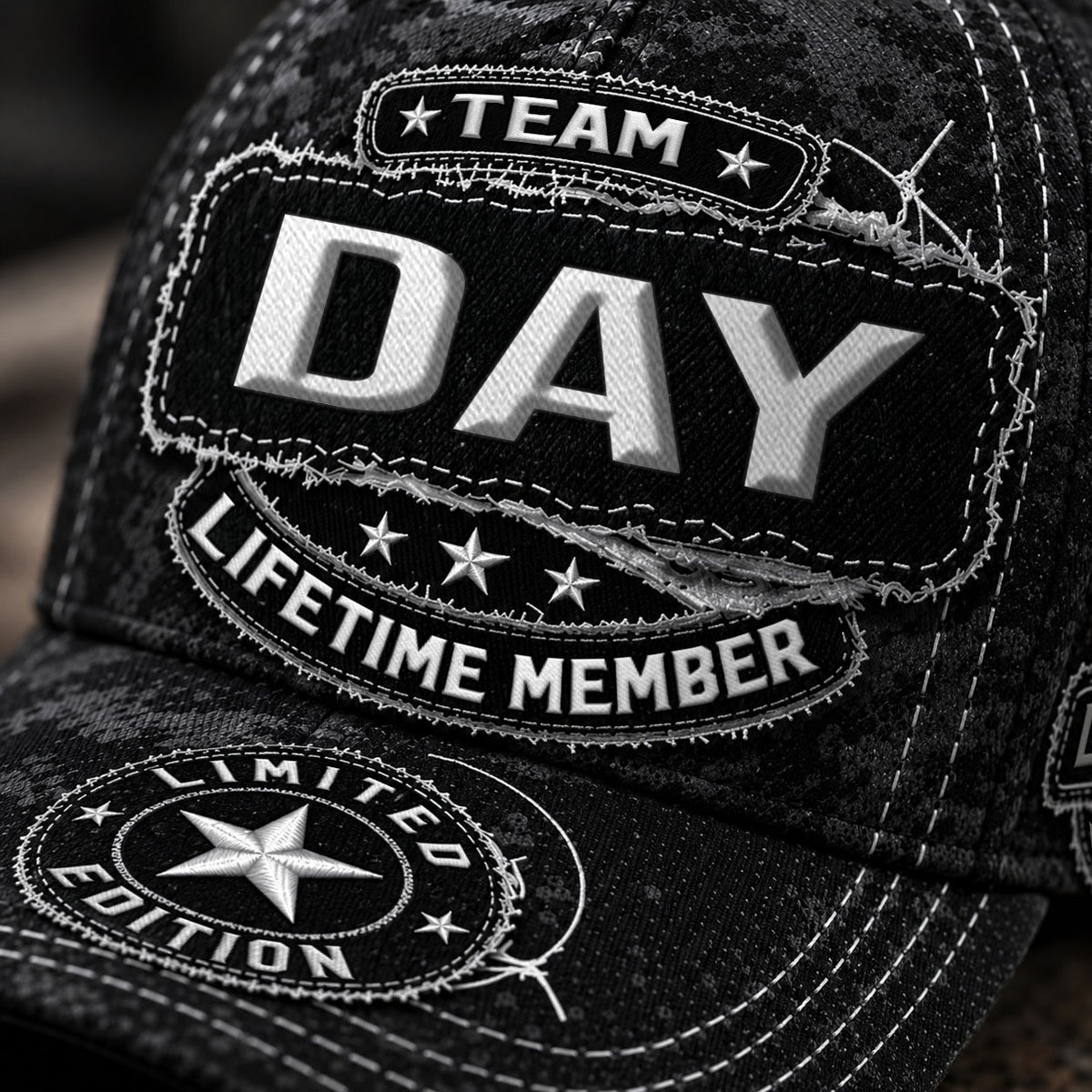 DAY TC03 HH79  Personalized Black Camo Baseball Cap, Custom Name Family Hat