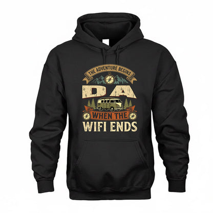 DA TT898-K6-229 – Personalized Funny Camping Quote Apparel “The Adventure Begins When The WiFi Ends”