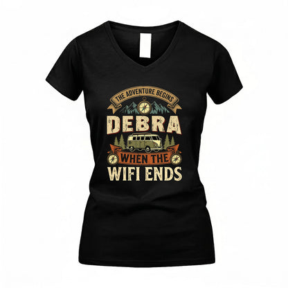 DEBRA TT898-K6-229 – Personalized Funny Camping Quote Apparel “The Adventure Begins When The WiFi Ends”