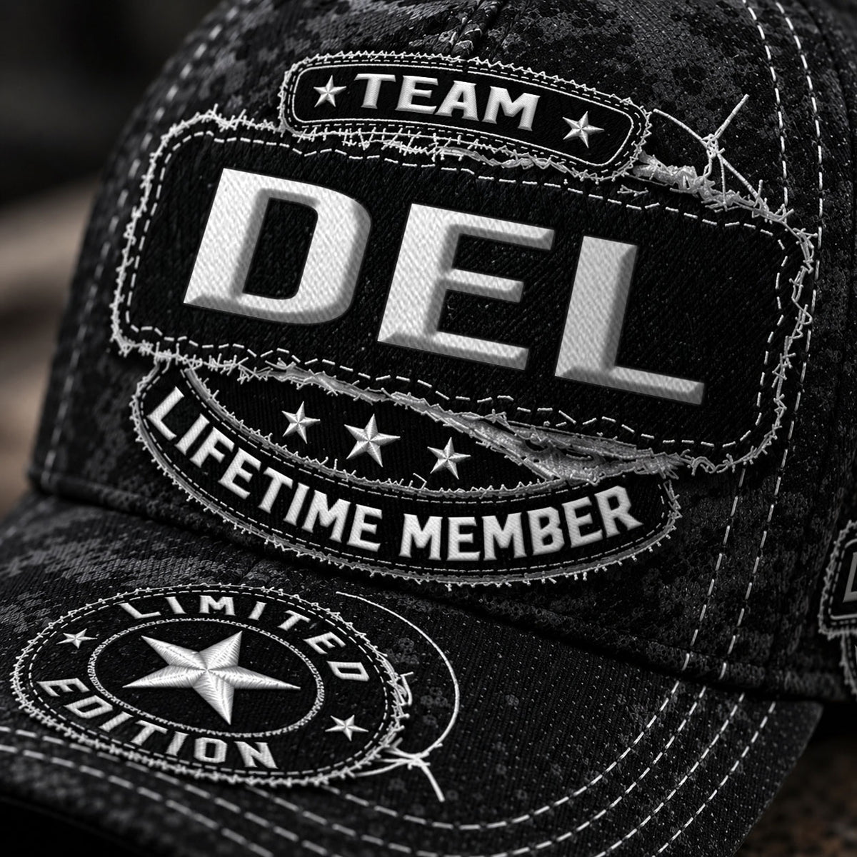 DEL TC03 HH79  Personalized Black Camo Baseball Cap, Custom Name Family Hat