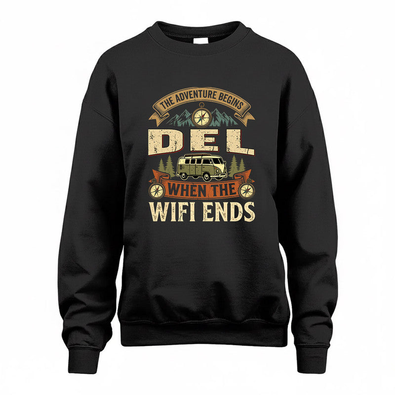 DEL TT898-K6-229 – Personalized Funny Camping Quote Apparel “The Adventure Begins When The WiFi Ends”