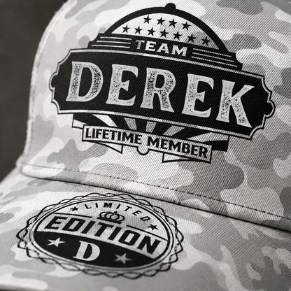 DEREK TC01 HH79 Team Your Name Hat, Personalized Camo Baseball Cap, Custom Family Gift, Gift for Him Her