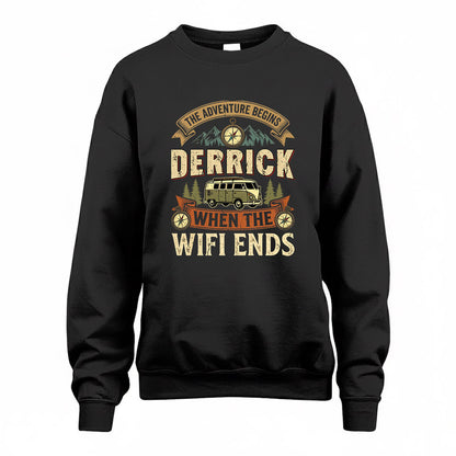 DERRICK TT898-K6-229 – Personalized Funny Camping Quote Apparel “The Adventure Begins When The WiFi Ends”