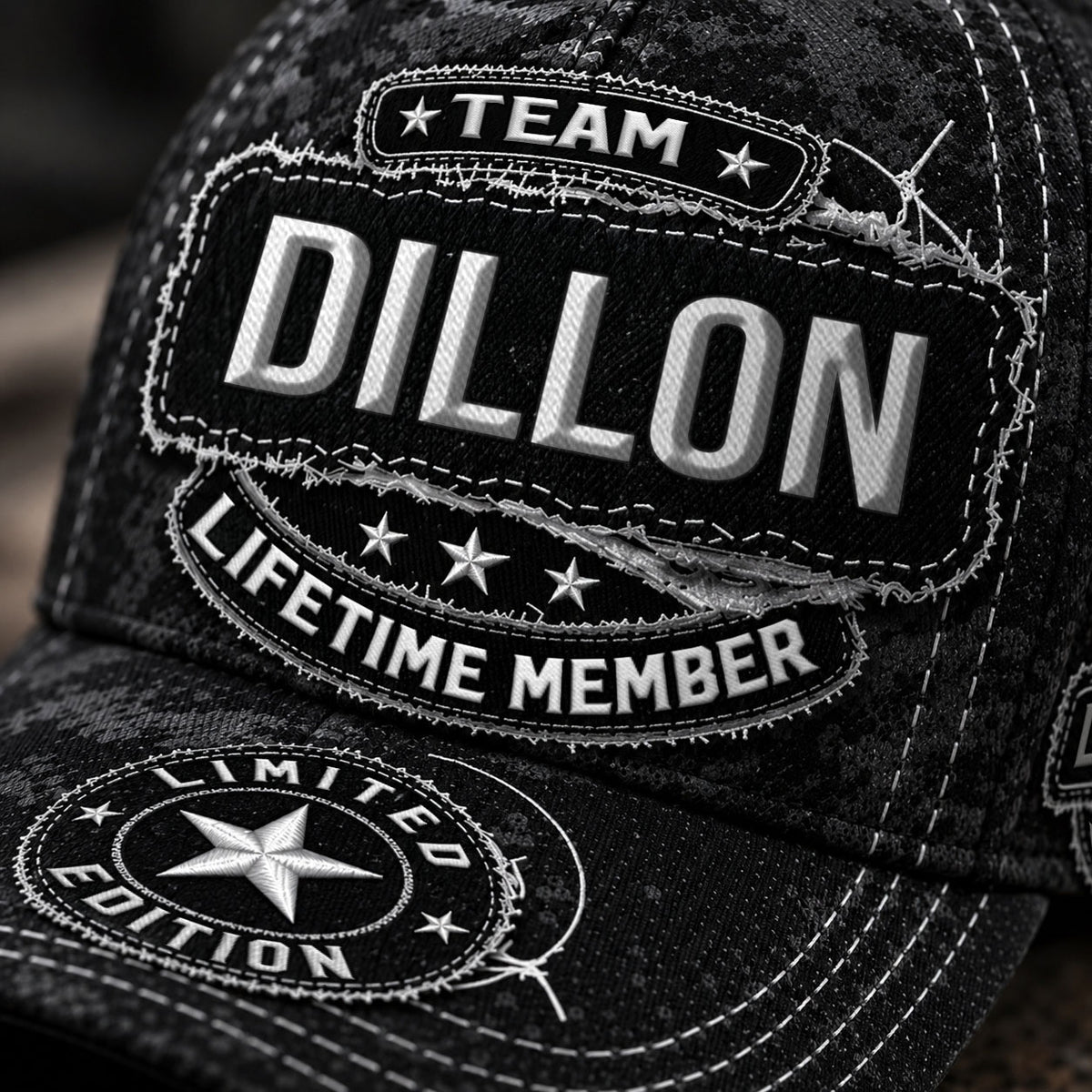 DILLON TC03 HH79  Personalized Black Camo Baseball Cap, Custom Name Family Hat