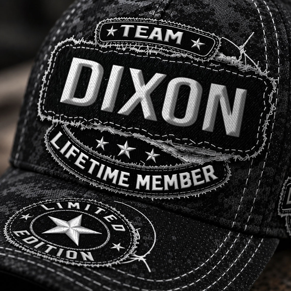 DIXON TC03 HH79  Personalized Black Camo Baseball Cap, Custom Name Family Hat
