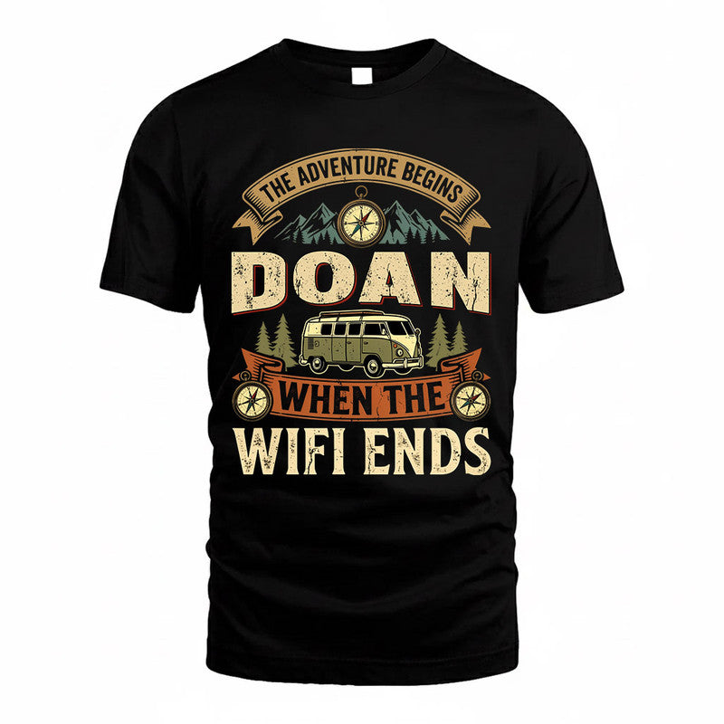 DOAN TT898-K6-229 – Personalized Funny Camping Quote Apparel “The Adventure Begins When The WiFi Ends”