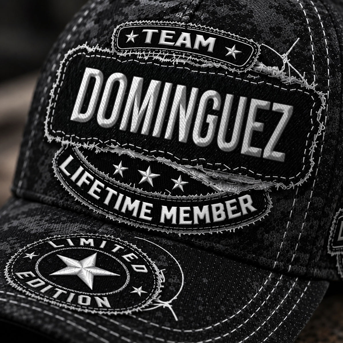 DOMINGUEZ TC03 HH79  Personalized Black Camo Baseball Cap, Custom Name Family Hat