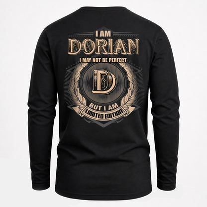 DORIAN 2K-101–Personalized Name Quote Apparel “I Am NAME May Not Be Perfect But I Am Limited Edition”