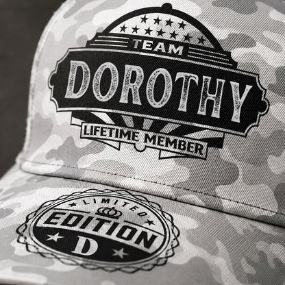 DOROTHY TC01 HH79 Team Your Name Hat, Personalized Camo Baseball Cap, Custom Family Gift, Gift for Him Her