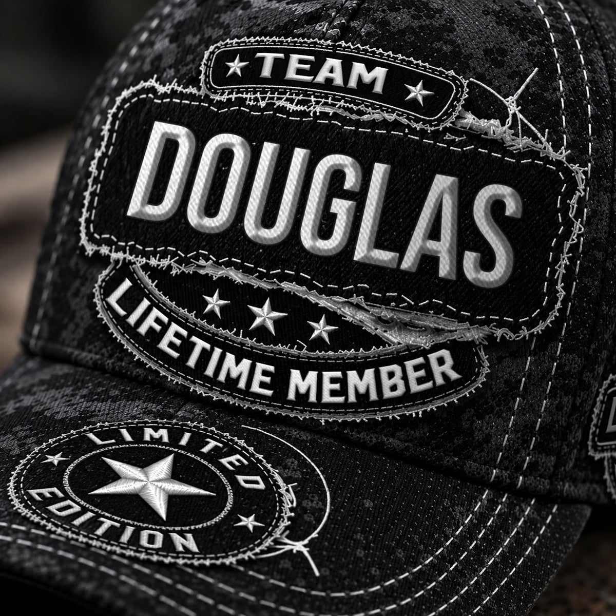 DOUGLAS TC03 HH79  Personalized Black Camo Baseball Cap, Custom Name Family Hat