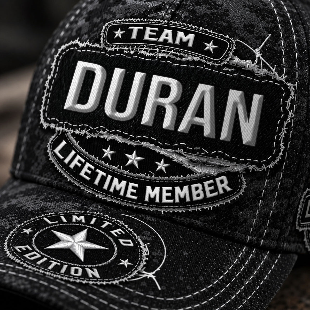 DURAN TC03 HH79  Personalized Black Camo Baseball Cap, Custom Name Family Hat