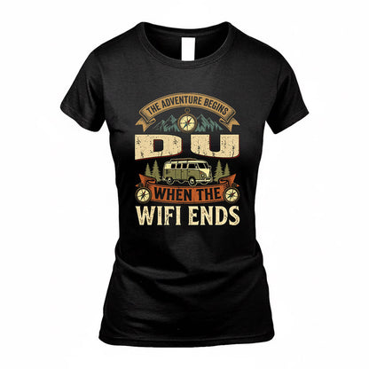 DU TT898-K6-229 – Personalized Funny Camping Quote Apparel “The Adventure Begins When The WiFi Ends”