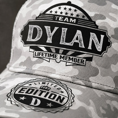 DYLAN TC01 HH79 Team Your Name Hat, Personalized Camo Baseball Cap, Custom Family Gift, Gift for Him Her