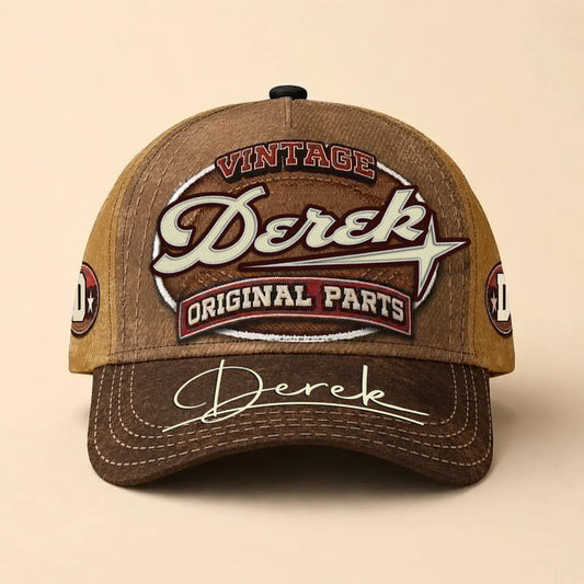 DEREK TC02 HH79  Personalized Name Baseball Cap, Vintage Retro Hat, Custom Gift for Him & Her