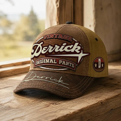 DERRICK TC02 HH79  Personalized Name Baseball Cap, Vintage Retro Hat, Custom Gift for Him & Her
