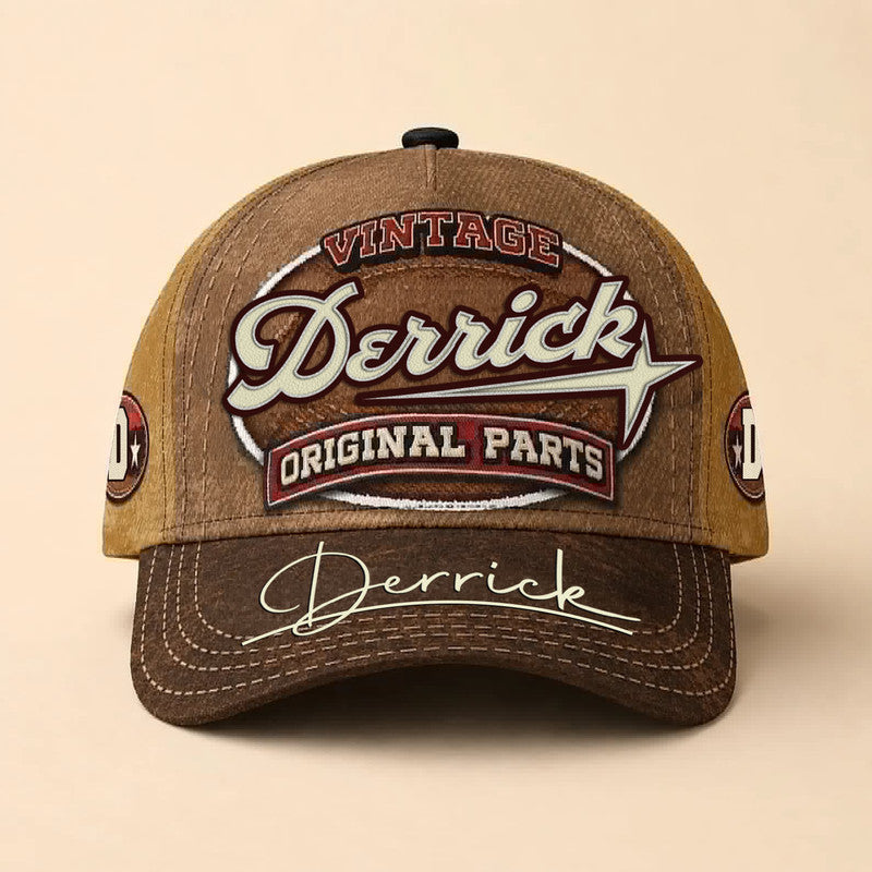 DERRICK TC02 HH79  Personalized Name Baseball Cap, Vintage Retro Hat, Custom Gift for Him & Her