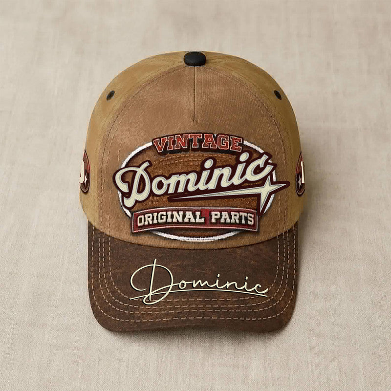 DOMINIC TC02 HH79  Personalized Name Baseball Cap, Vintage Retro Hat, Custom Gift for Him & Her