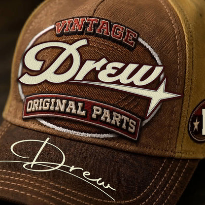 DREW TC02 HH79  Personalized Name Baseball Cap, Vintage Retro Hat, Custom Gift for Him & Her
