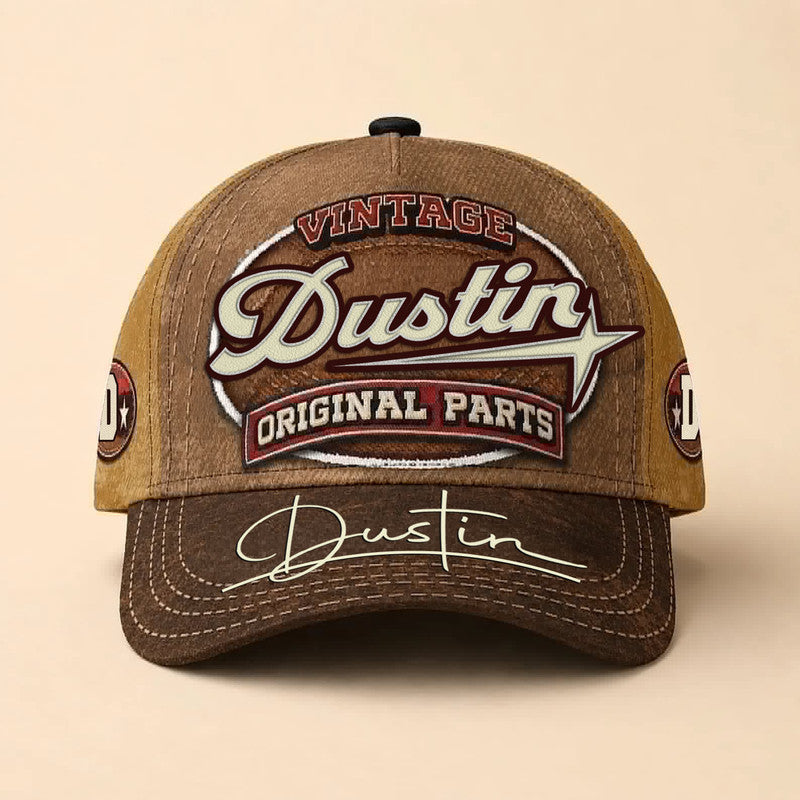 DUSTIN TC02 HH79  Personalized Name Baseball Cap, Vintage Retro Hat, Custom Gift for Him & Her