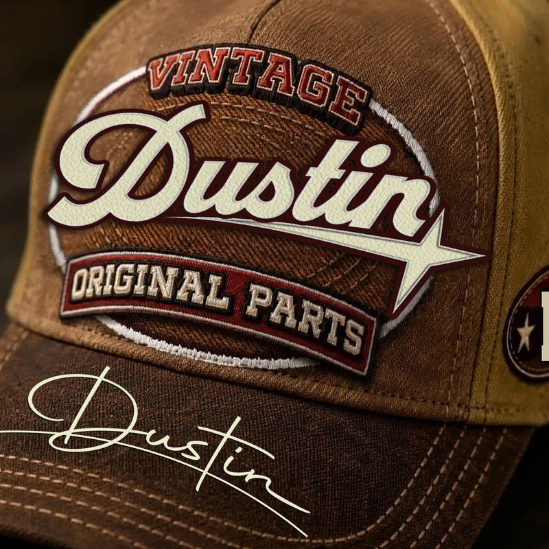 DUSTIN TC02 HH79  Personalized Name Baseball Cap, Vintage Retro Hat, Custom Gift for Him & Her