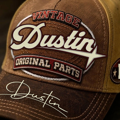 DUSTIN TC02 HH79  Personalized Name Baseball Cap, Vintage Retro Hat, Custom Gift for Him & Her