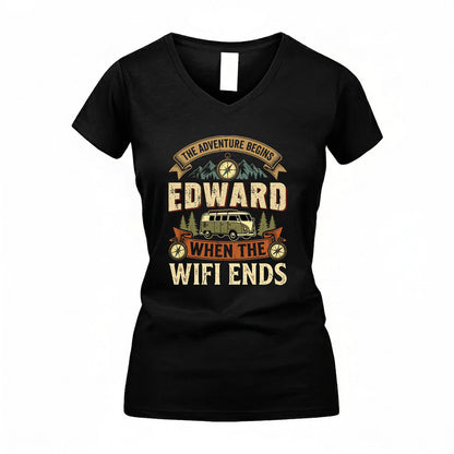 EDWARD TT898-K6-229 – Personalized Funny Camping Quote Apparel “The Adventure Begins When The WiFi Ends”