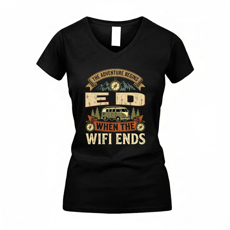 ED TT898-K6-229 – Personalized Funny Camping Quote Apparel “The Adventure Begins When The WiFi Ends”
