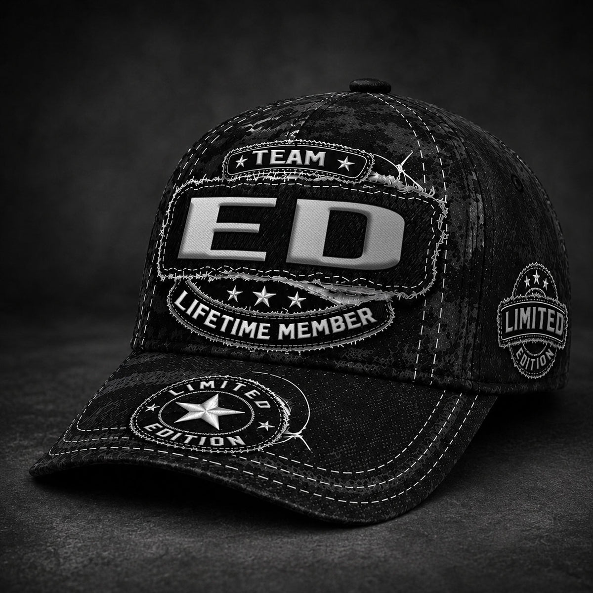 ED TC03 HH79  Personalized Black Camo Baseball Cap, Custom Name Family Hat