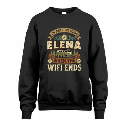 ELENA TT898-K6-229 – Personalized Funny Camping Quote Apparel “The Adventure Begins When The WiFi Ends”