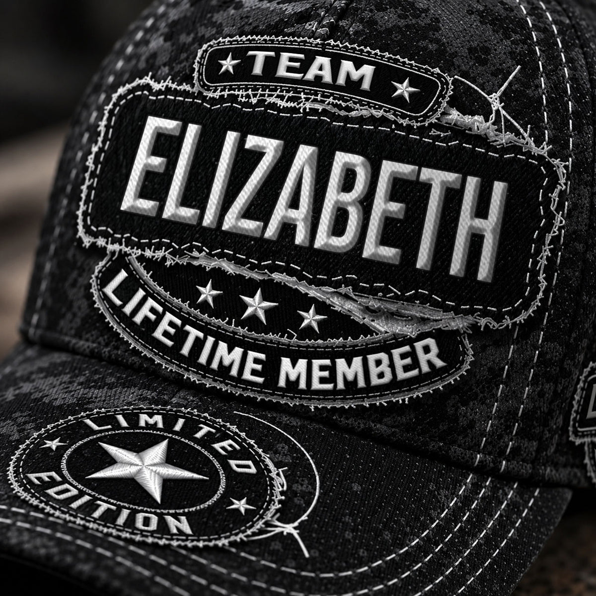 ELIZABETH TC03 HH79  Personalized Black Camo Baseball Cap, Custom Name Family Hat
